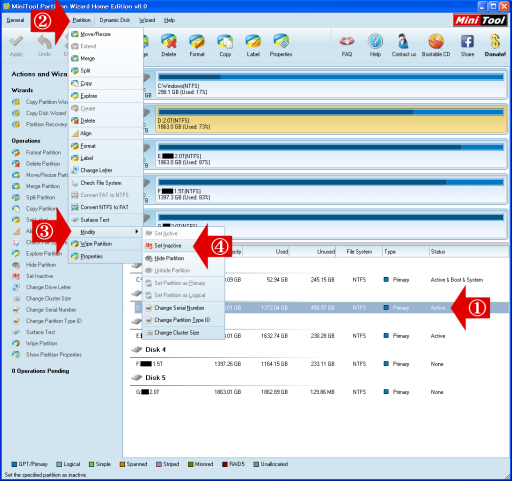 Partition Wizard inactive